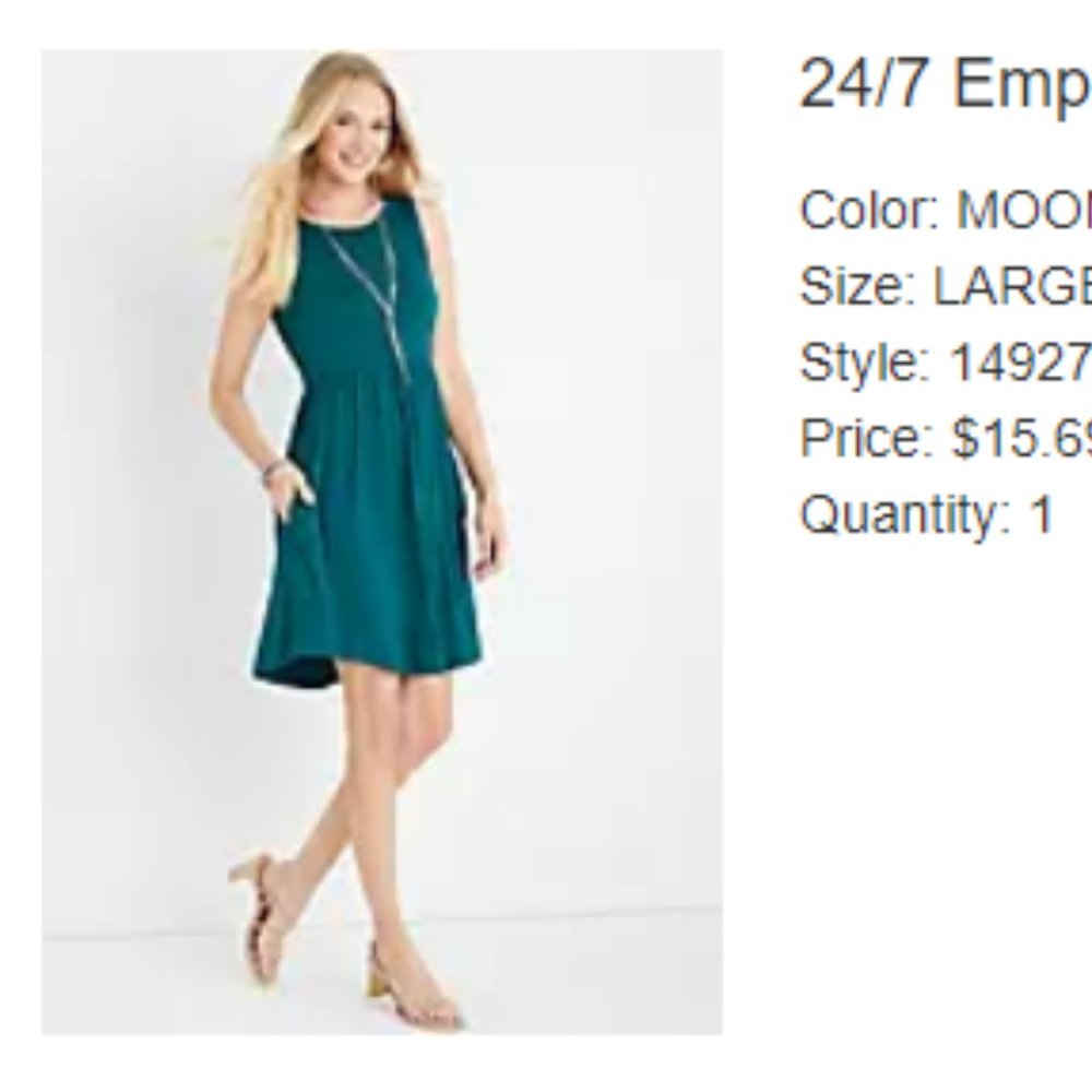 24/7 Empire Waist Mini Dress Color: MOONLIGHT TEAL Size: LARGE Style: 149275 Pri